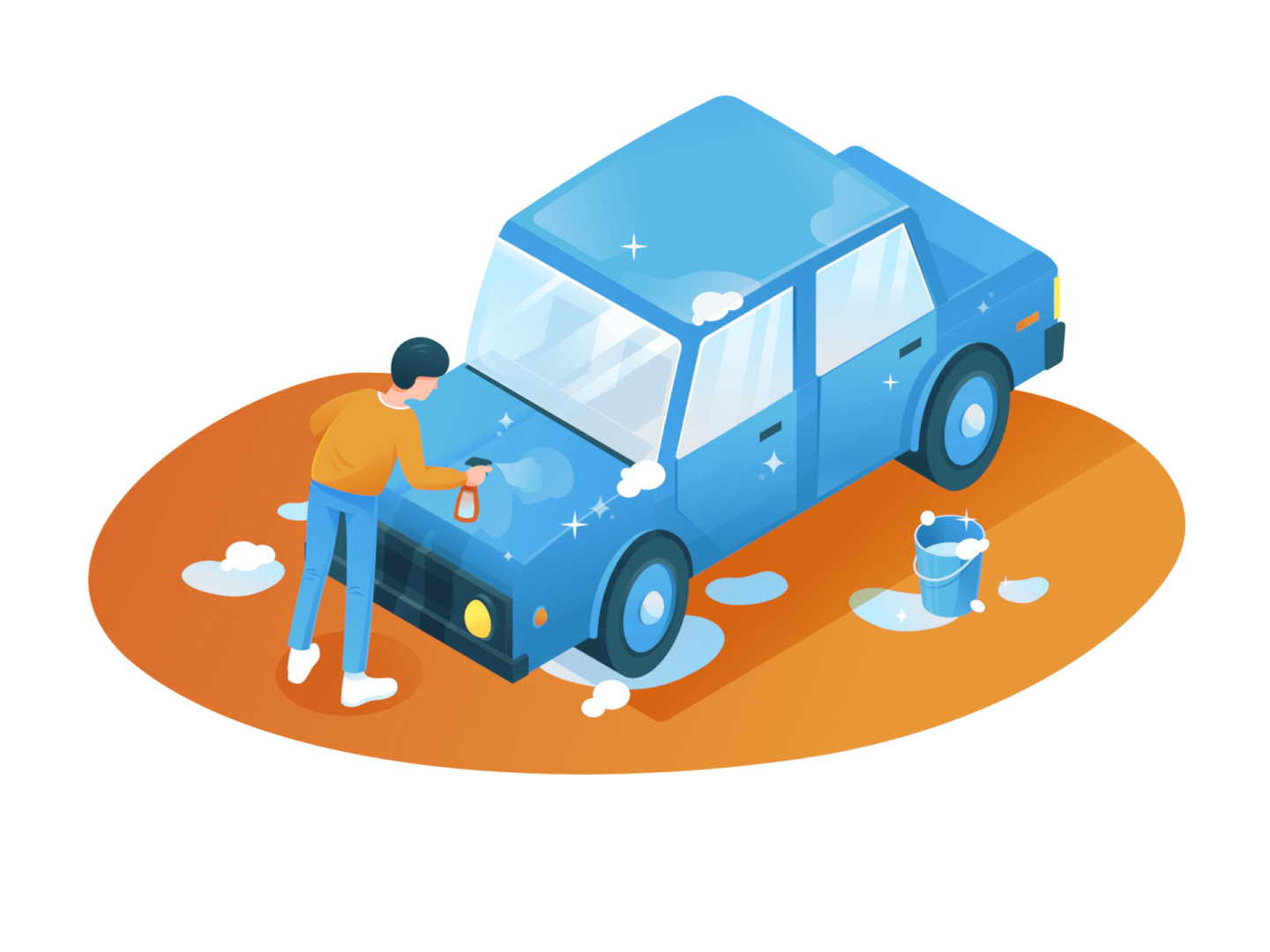 Person putzt blaues Auto auf Hochglanz. smile.car Autoversicherung Schweiz - beste & günstigste Versicherung online berechnen