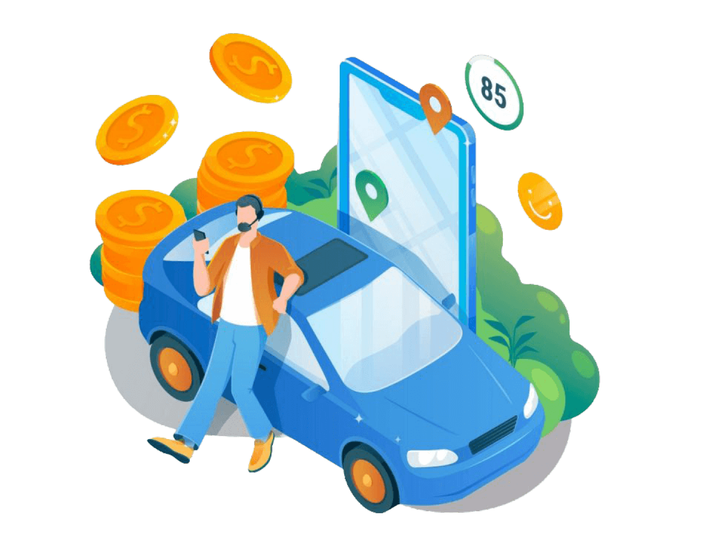 Bereit für einen Versicherungswechsel? Mann lehnt an Auto und wechselt die Autoversicherung über seine App und spart Geld.