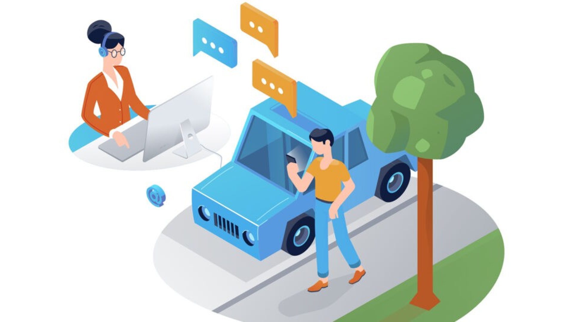 Eine Person kündigt Versicherung per App und eine Person kündigt mit Kündigungsschreiben und hat Vertragsdokumente auf dem Schreibtisch vor sich.